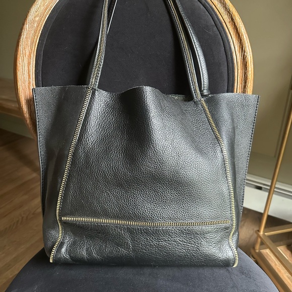 Botkier Black Leather Tote with zipper trim detail - Picture 3 of 7